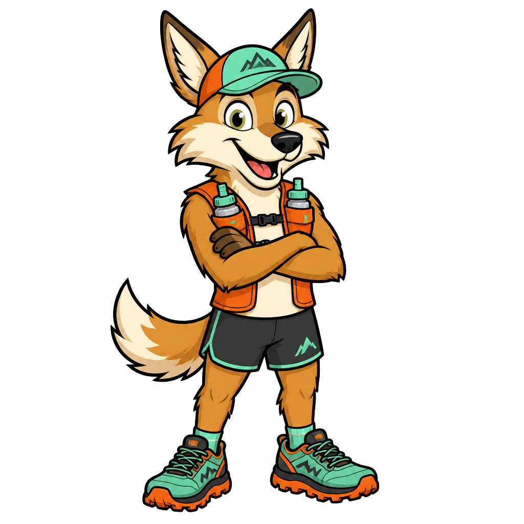 Le coyote mascotte du BYP CLUB en tenue de trail